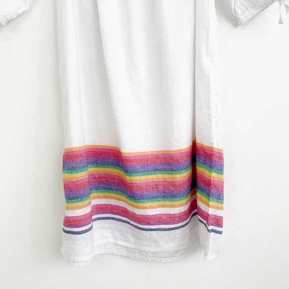 J. Crew Linen Off Shoulder White Rainbow Stripe Coastal Dress Size Medium - Picture 12 of 15